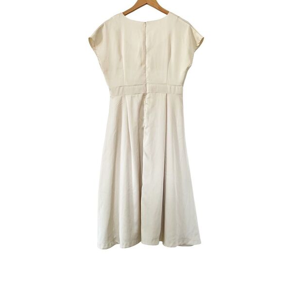 Dazy Cream Satin Dolman Cap Sleeve Pockets Vintage Inspired Midi Dress - Picture 8 of 16